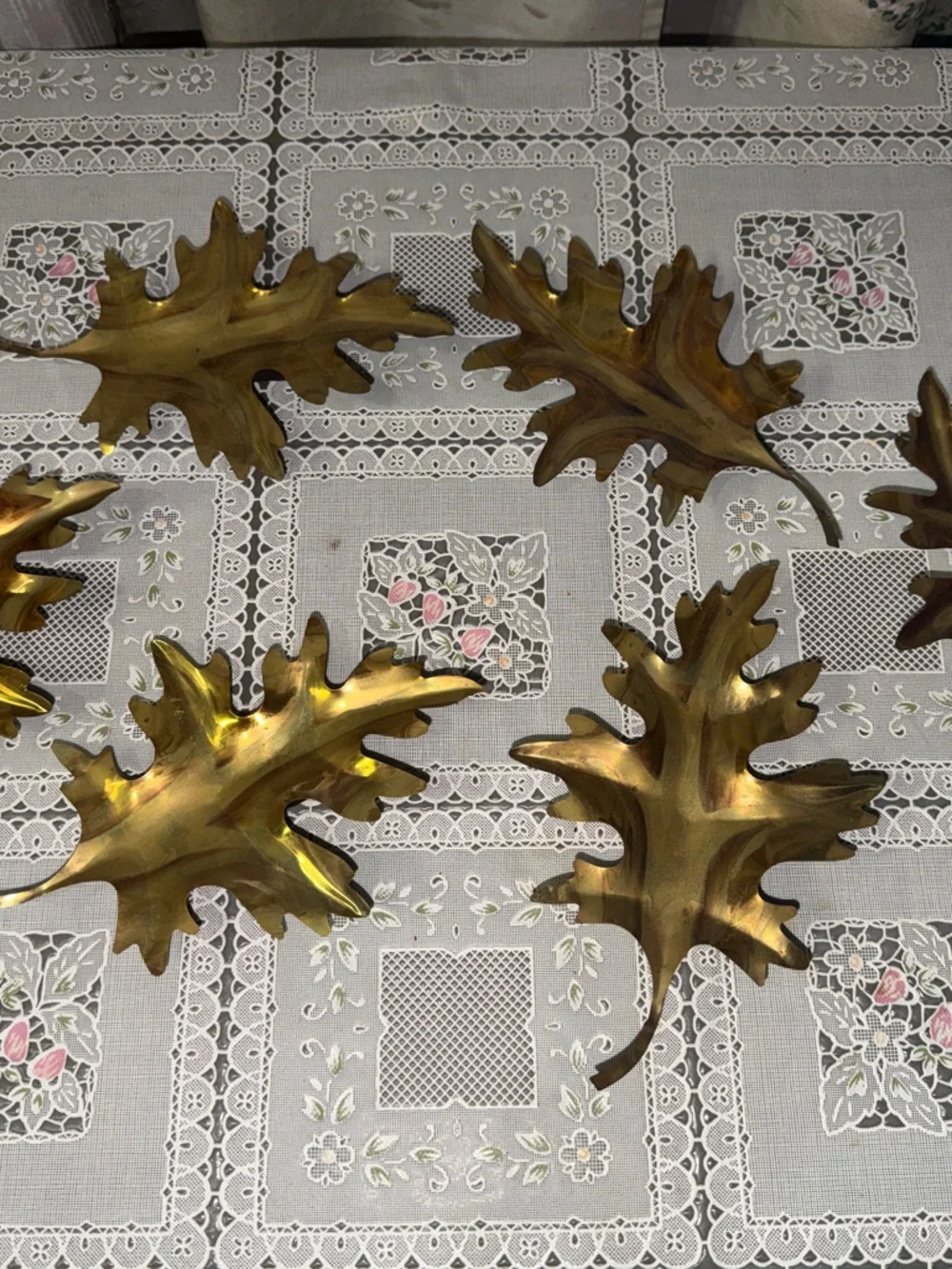 6 Home Interiors Metallic Gold Oak Leaf Wall Accent Set